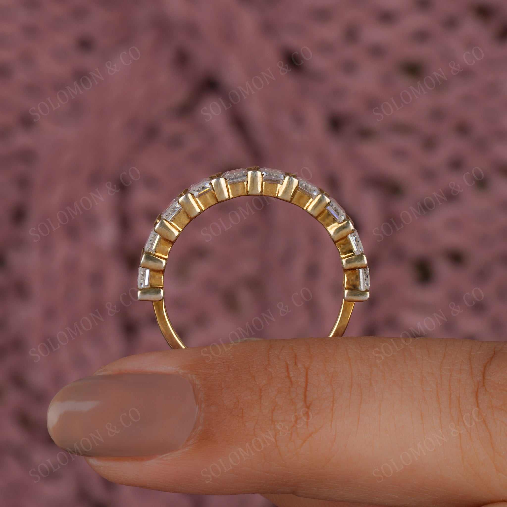 Shared Prong Emerald Cut Half Eternity Band