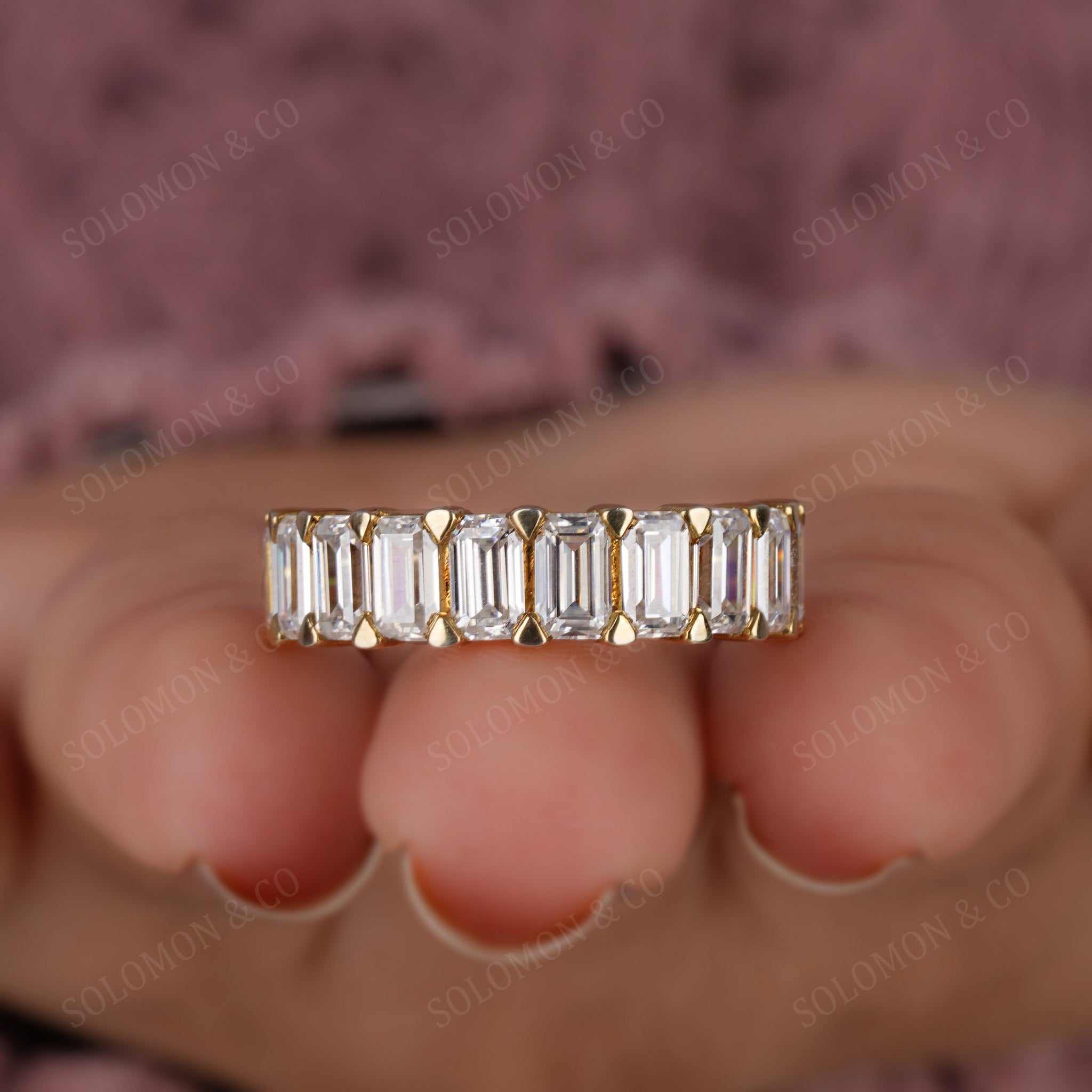 Shared Prong Emerald Cut Half Eternity Band