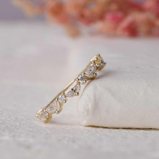 Moon And Round Cut Half Eternity Moissanite Wedding Band Second