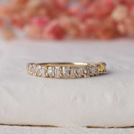 Prong Set Pear And Emerald Half Eternity Band First