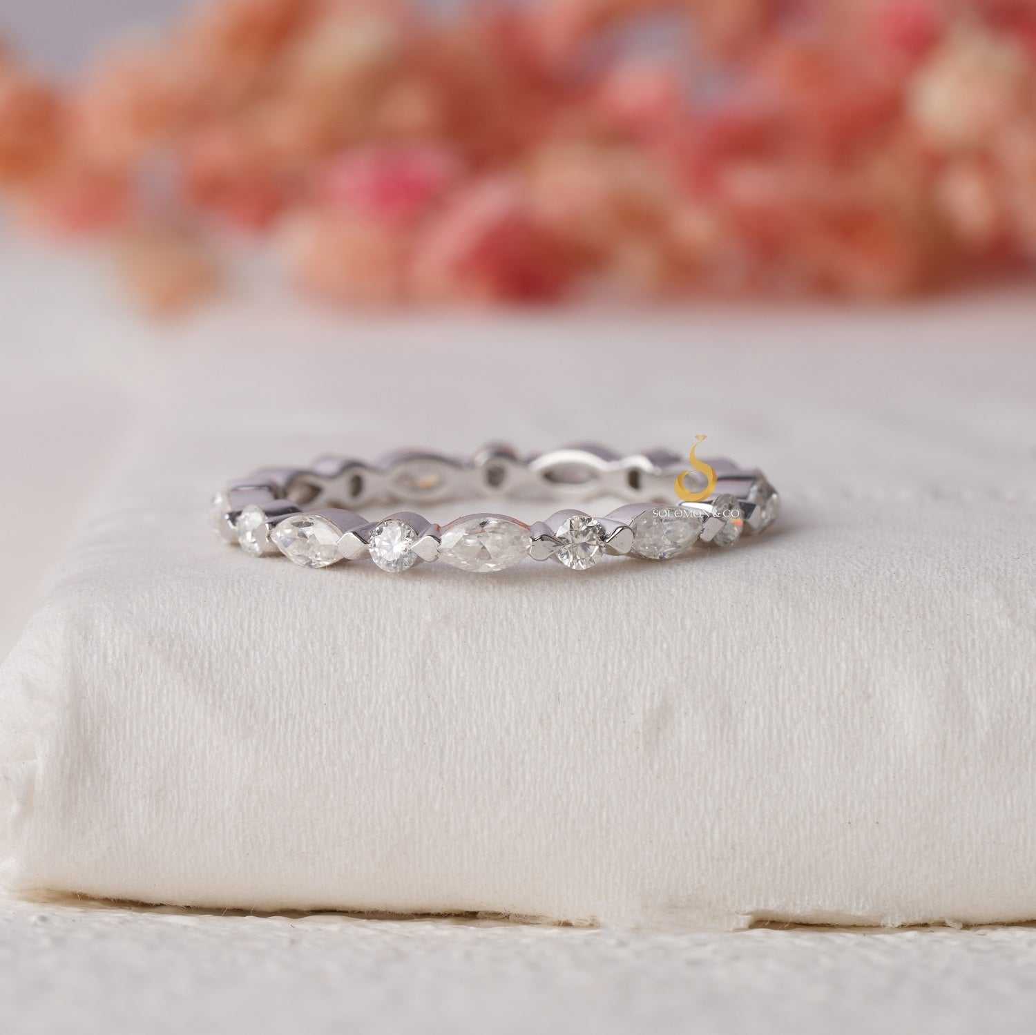 Prong Set Marquise And Round Cut Moissanite Full Eternity Band