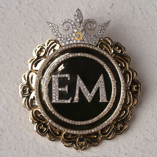 Bespoke Initial Crown Emblem Bling Round Diamonds Pendant