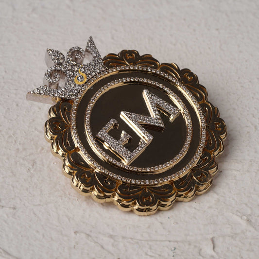 Bespoke Initial Crown Emblem Bling Round Diamonds Pendant