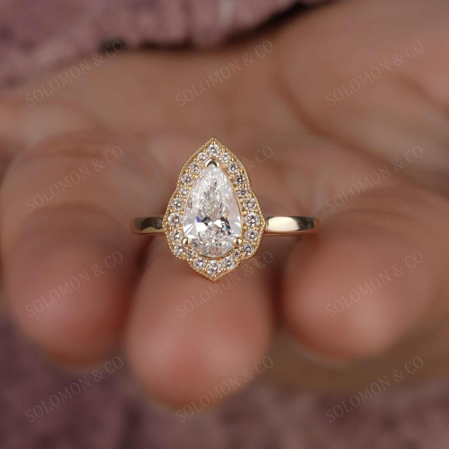 Vintage Style Pear Cut Moissanite Ring Nine