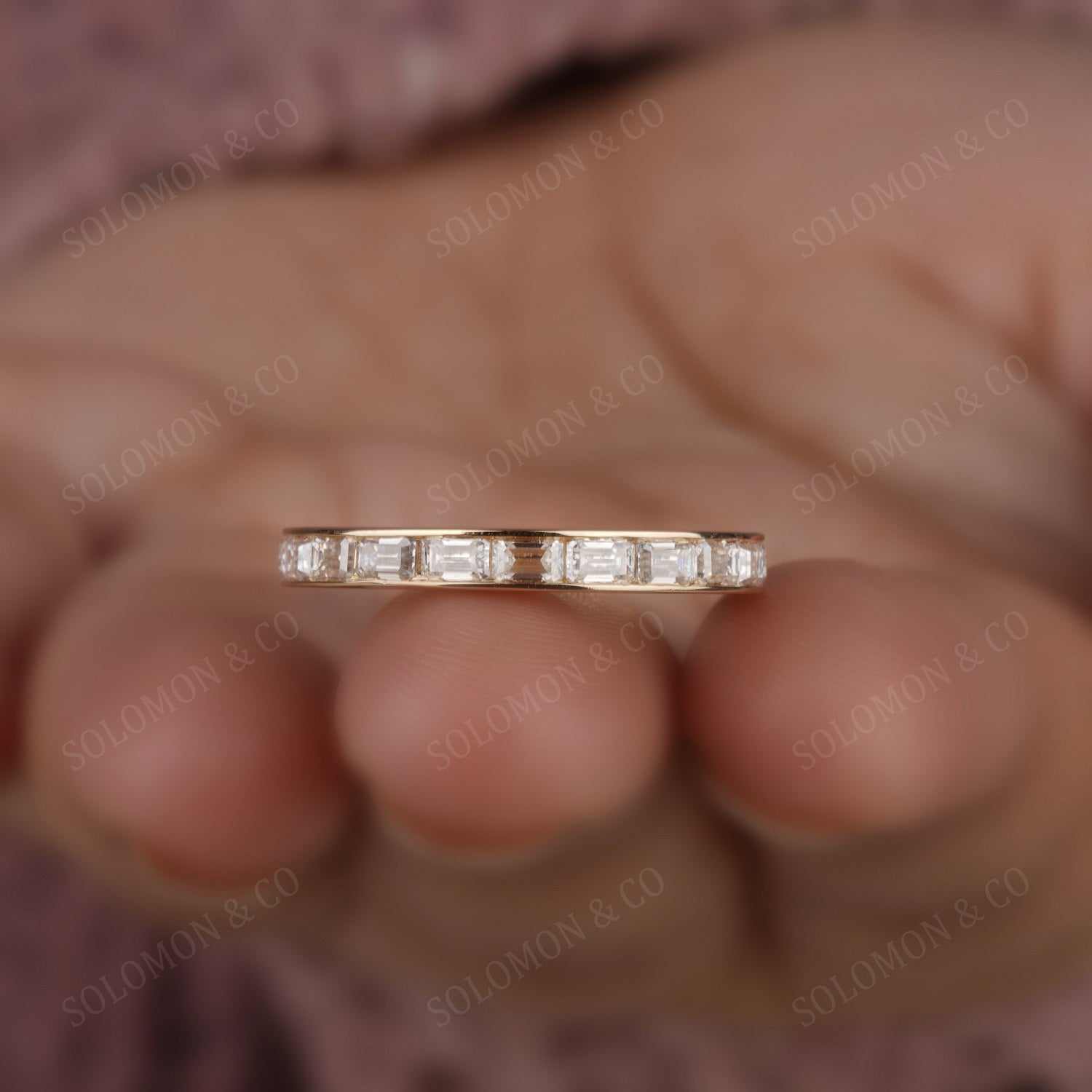 Emerald Cut Moissanite Full Eternity Band Six