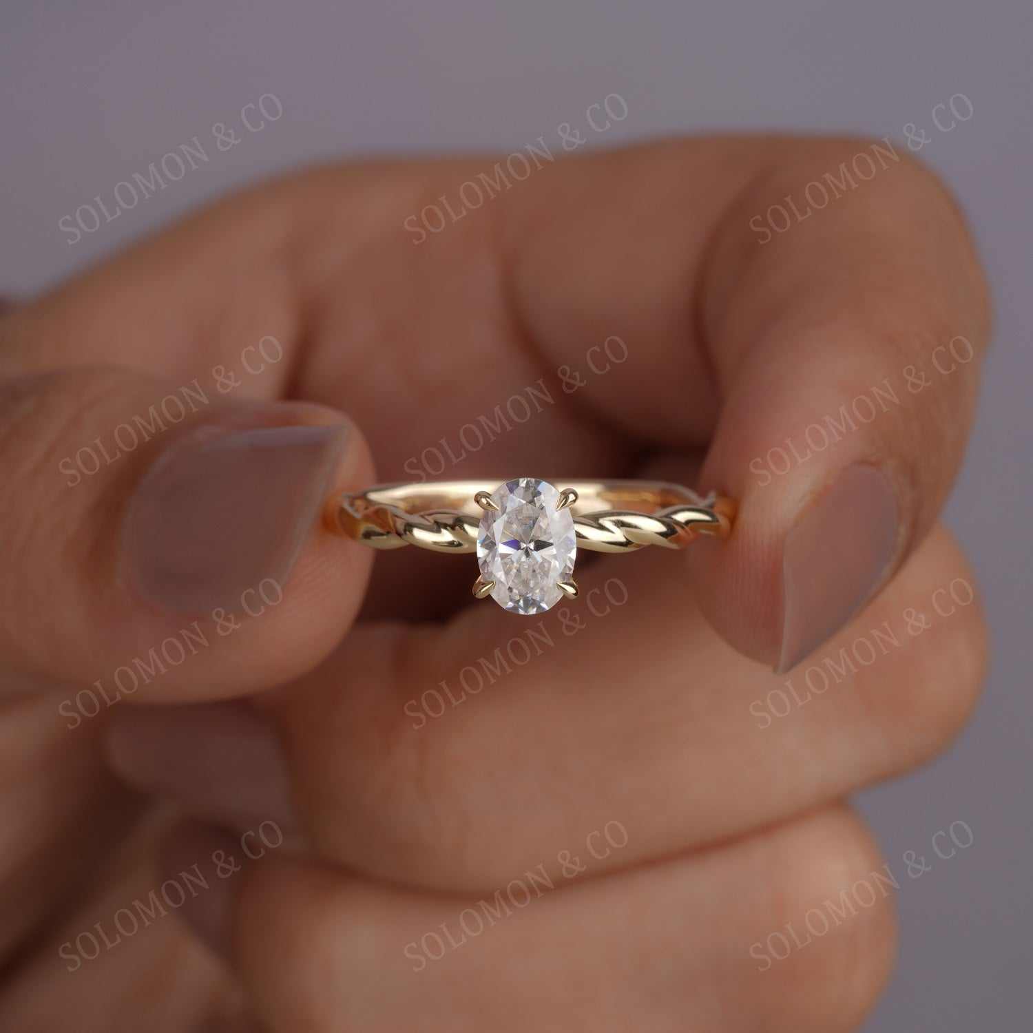 Modern Prong Set Oval Cut Moissanite Engagement Ring Ten