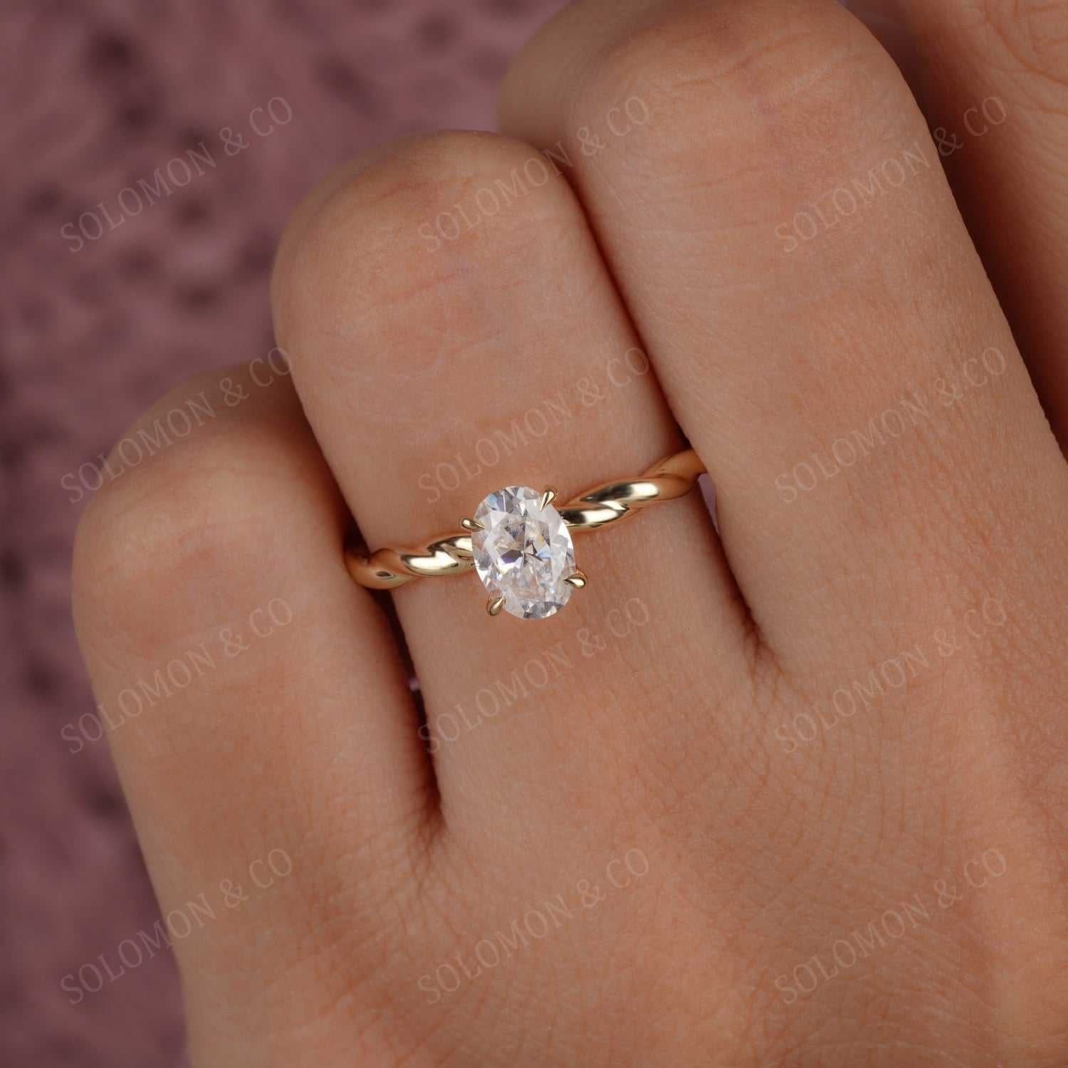 Modern Prong Set Oval Cut Moissanite Engagement Ring Fifth