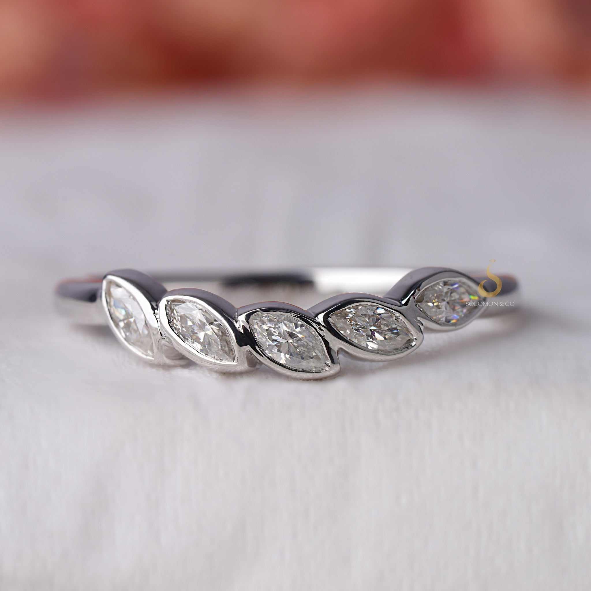 Five Stone Marquise Diamond Curve Wedding Band