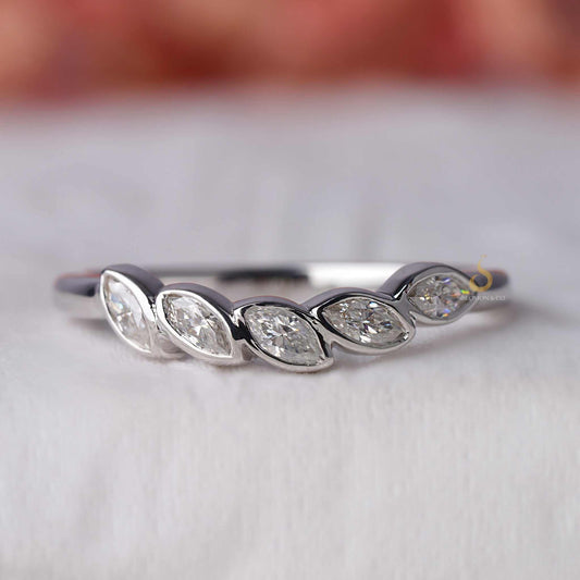 Five Stone Marquise Diamond Curve Wedding Band