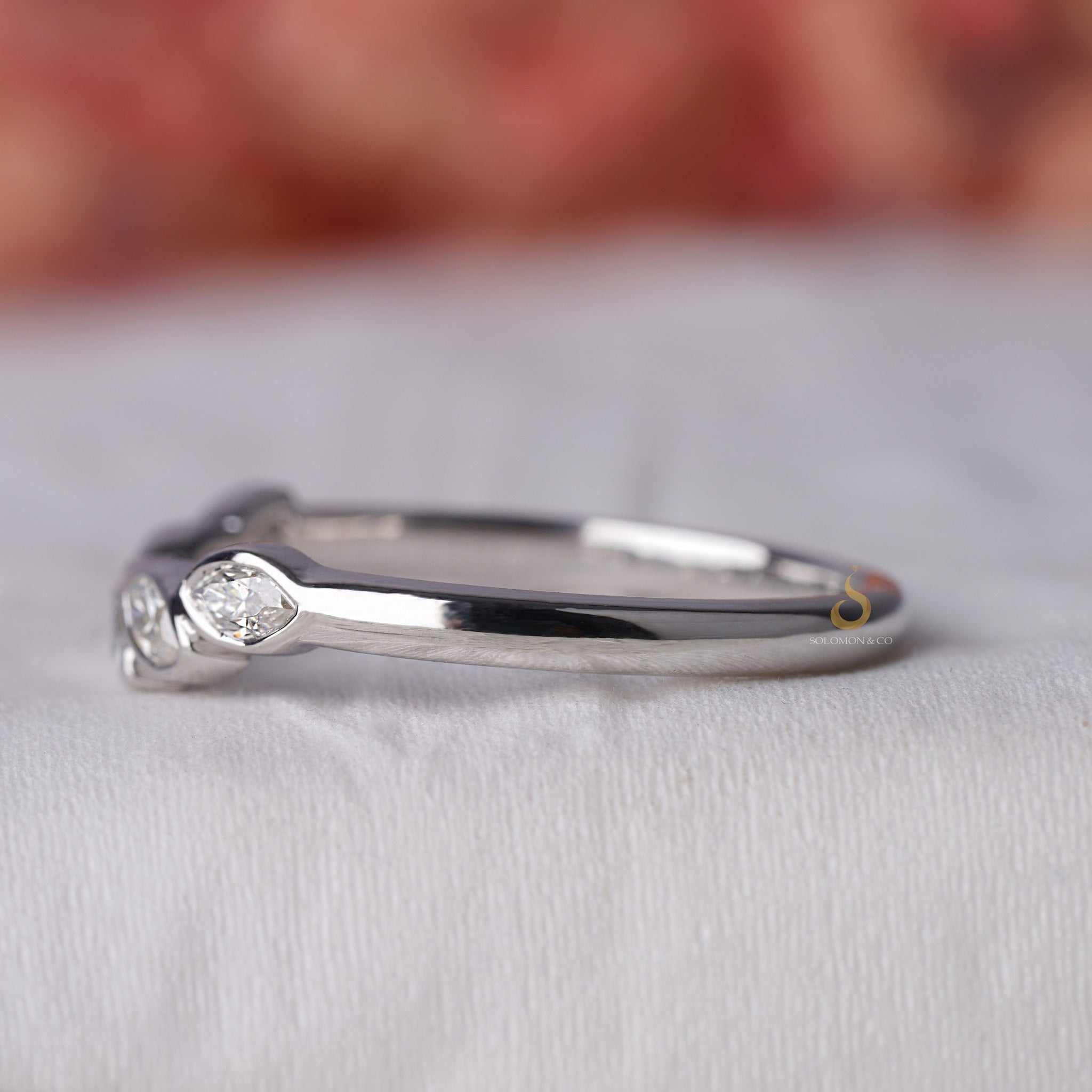 Five Stone Marquise Diamond Curve Wedding Band