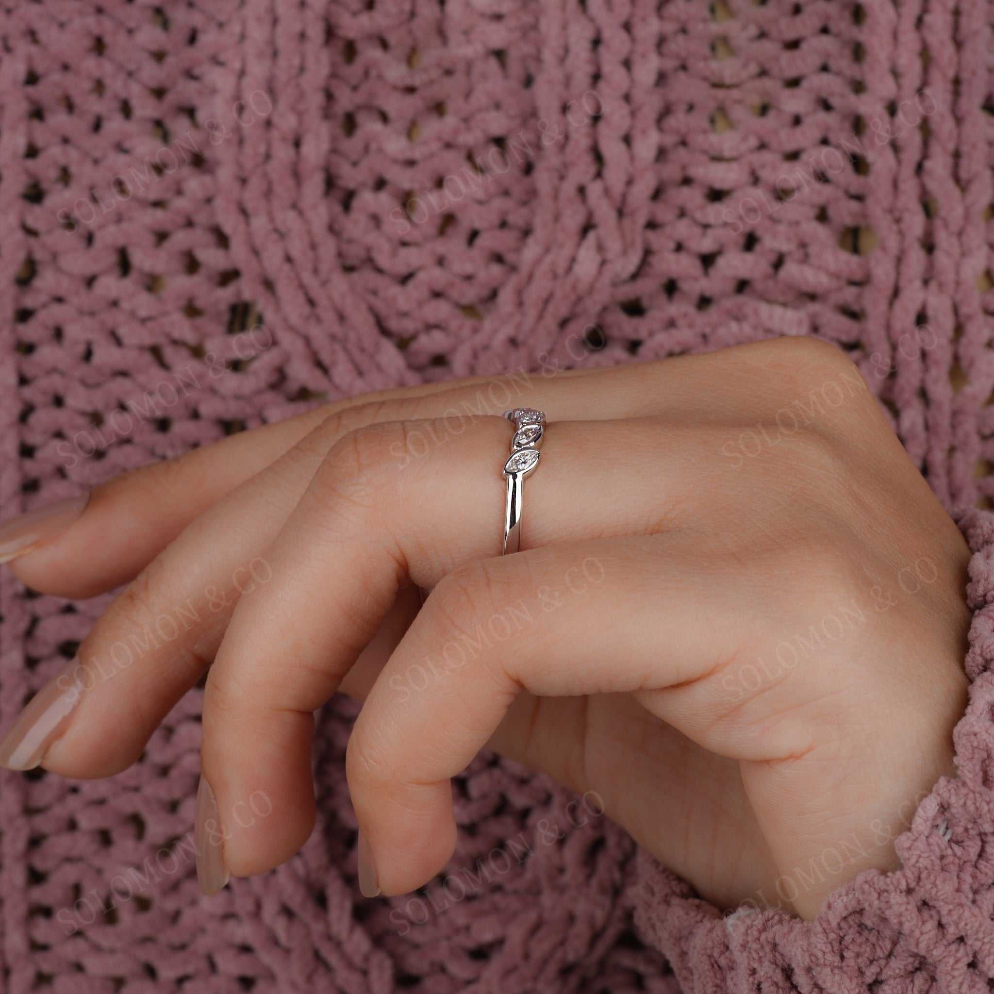 Five Stone Marquise Diamond Curve Wedding Band