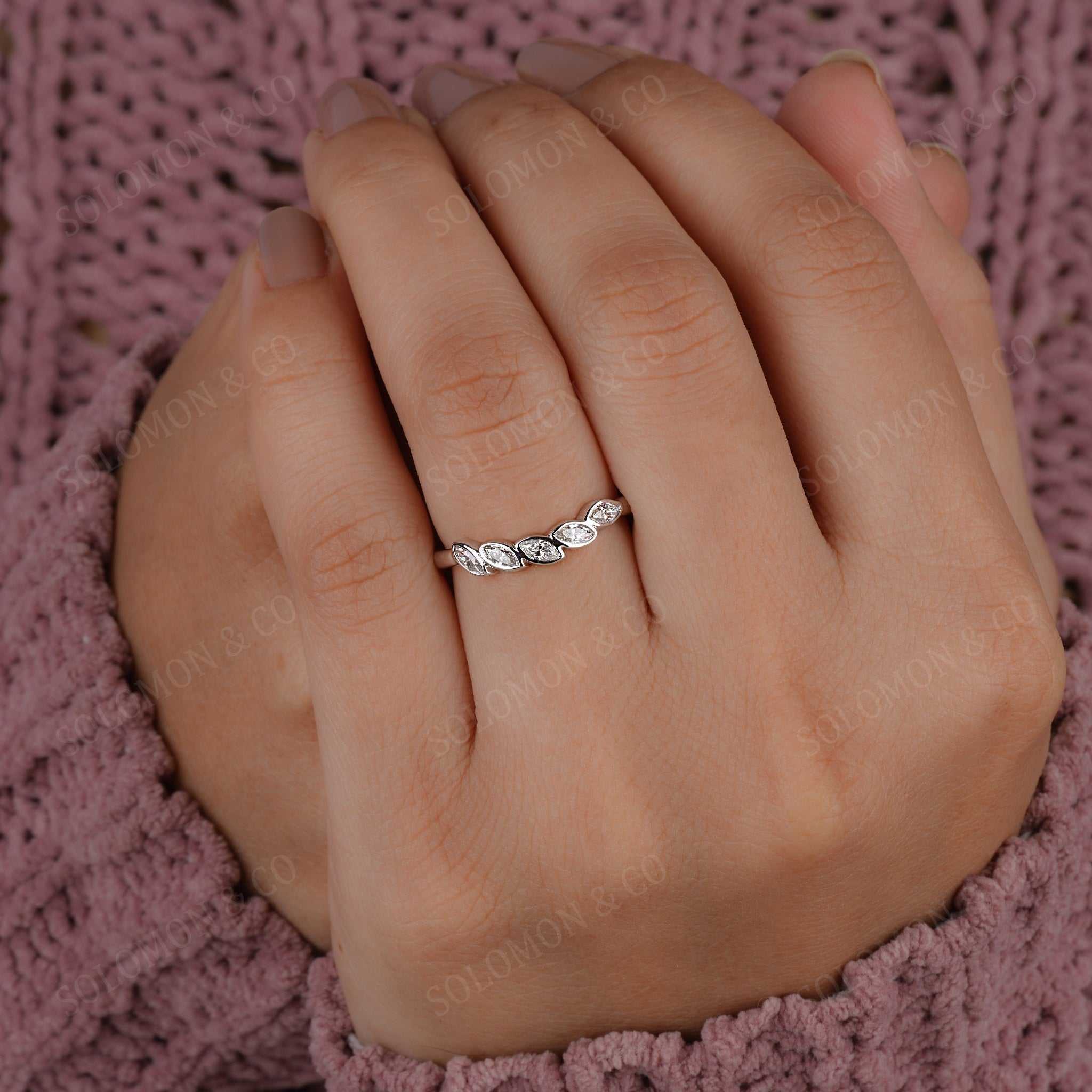 Five Stone Marquise Diamond Curve Wedding Band
