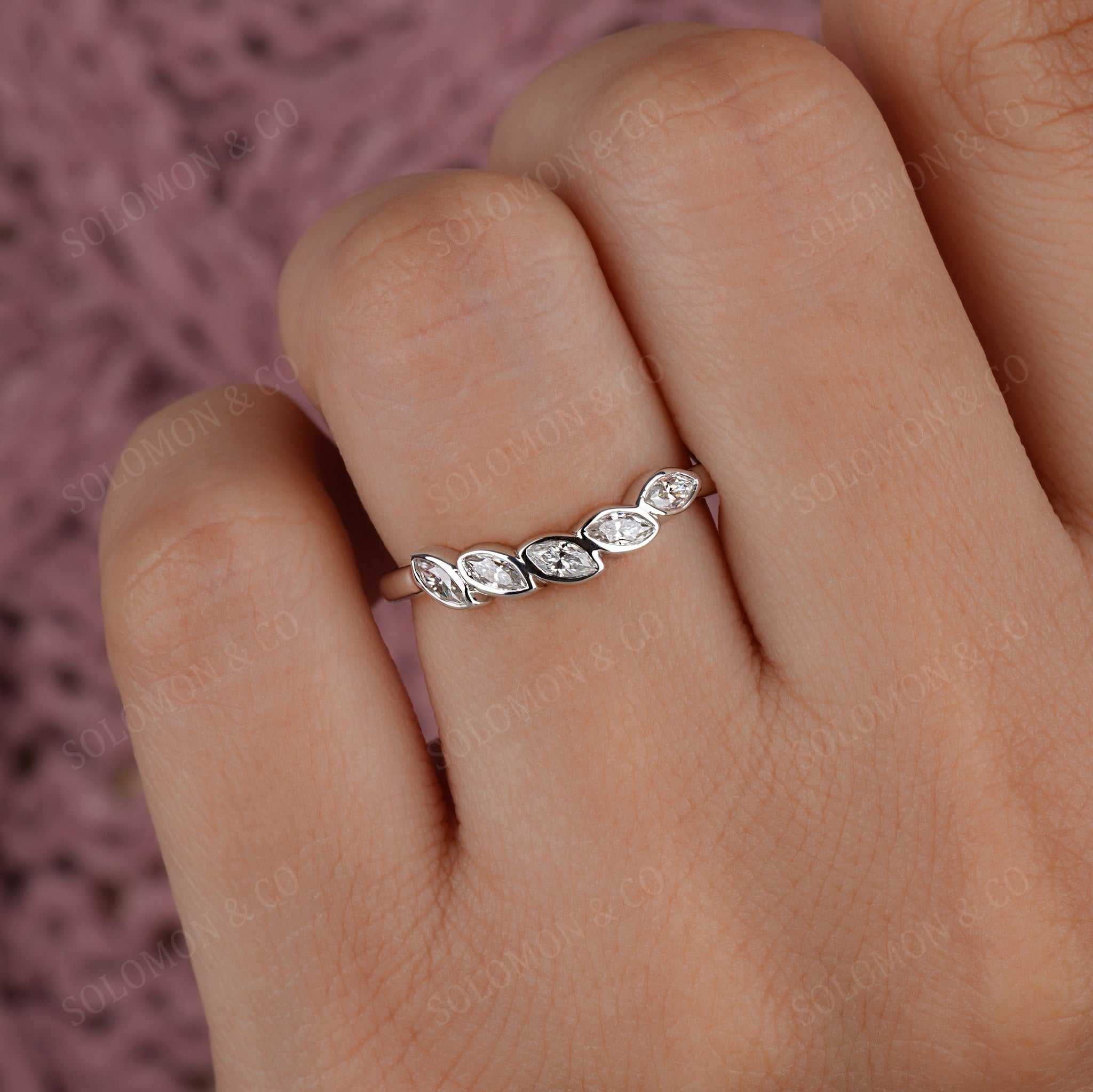 Five Stone Marquise Diamond Curve Wedding Band