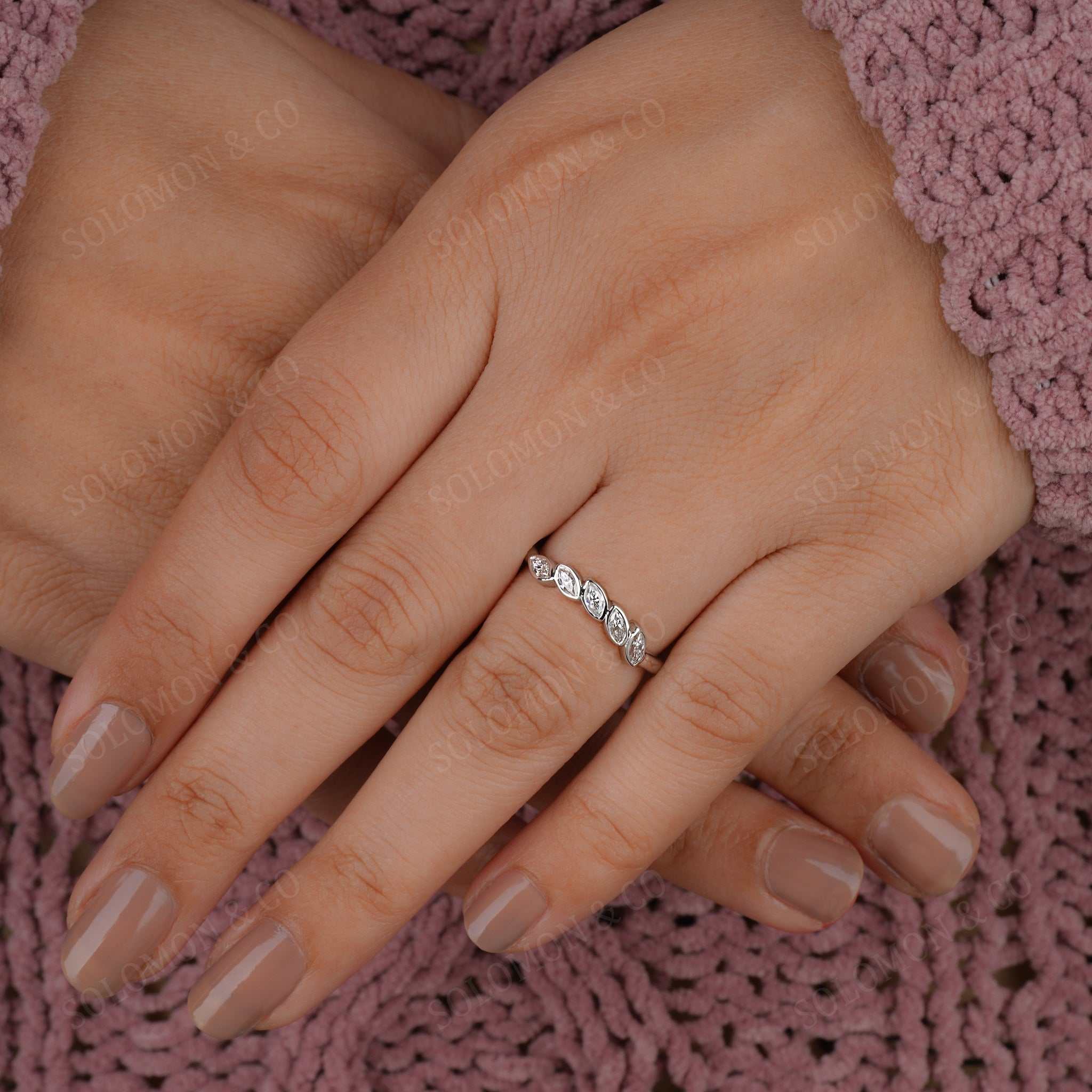 Five Stone Marquise Diamond Curve Wedding Band