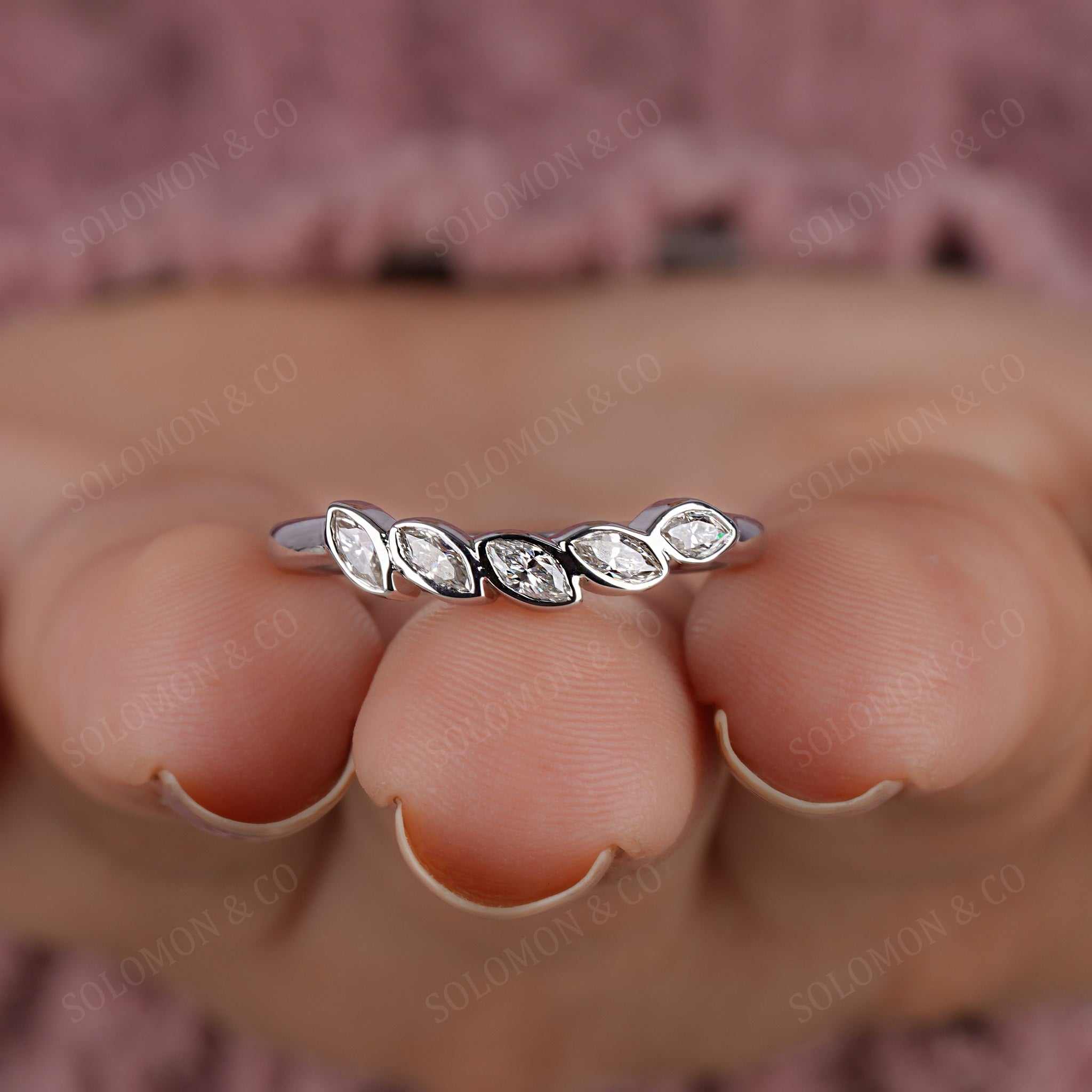 Five Stone Marquise Diamond Curve Wedding Band