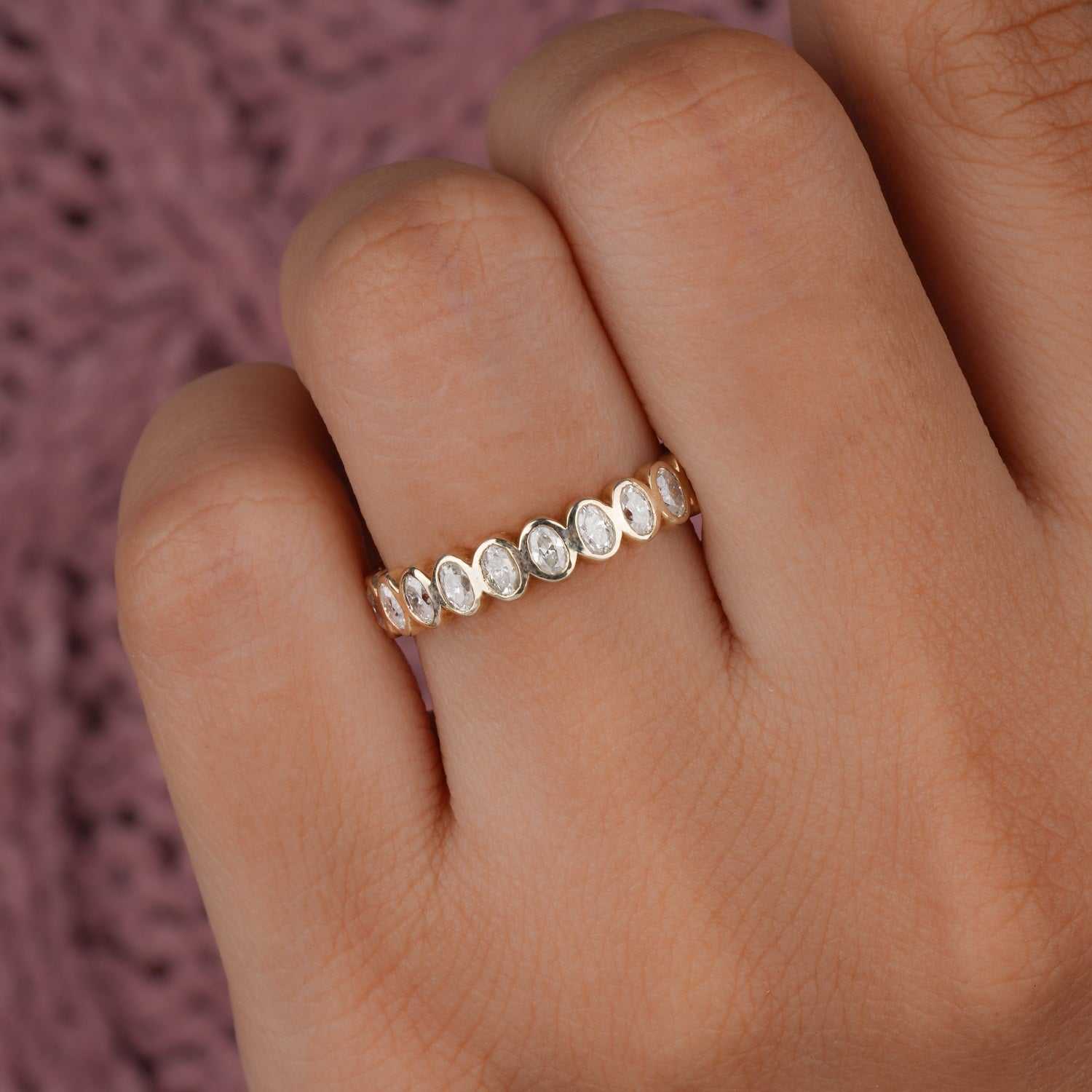 Bezel Style Oval Cut Moissanite Band Fourth