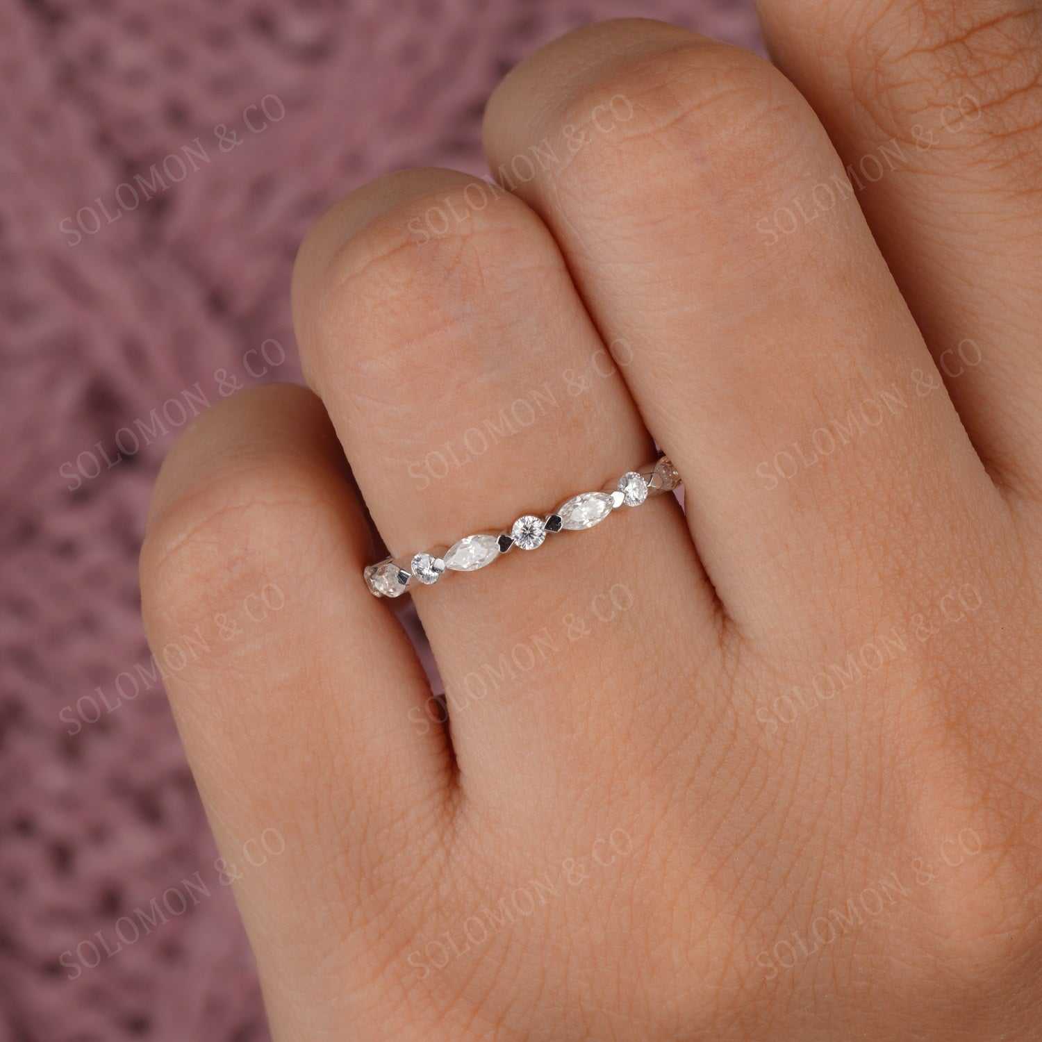 Prong Set Marquise And Round Cut Moissanite Full Eternity Band