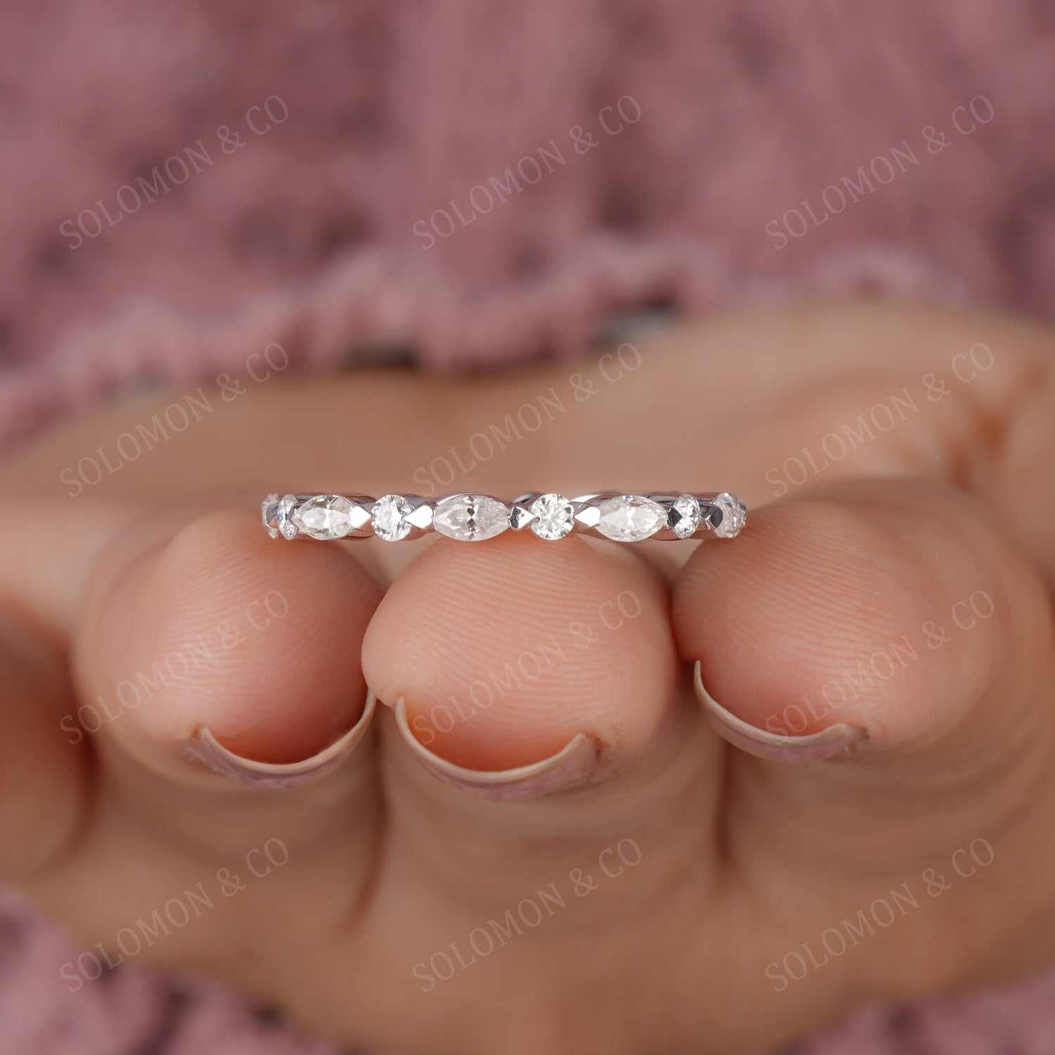 Prong Set Marquise And Round Cut Moissanite Full Eternity Band