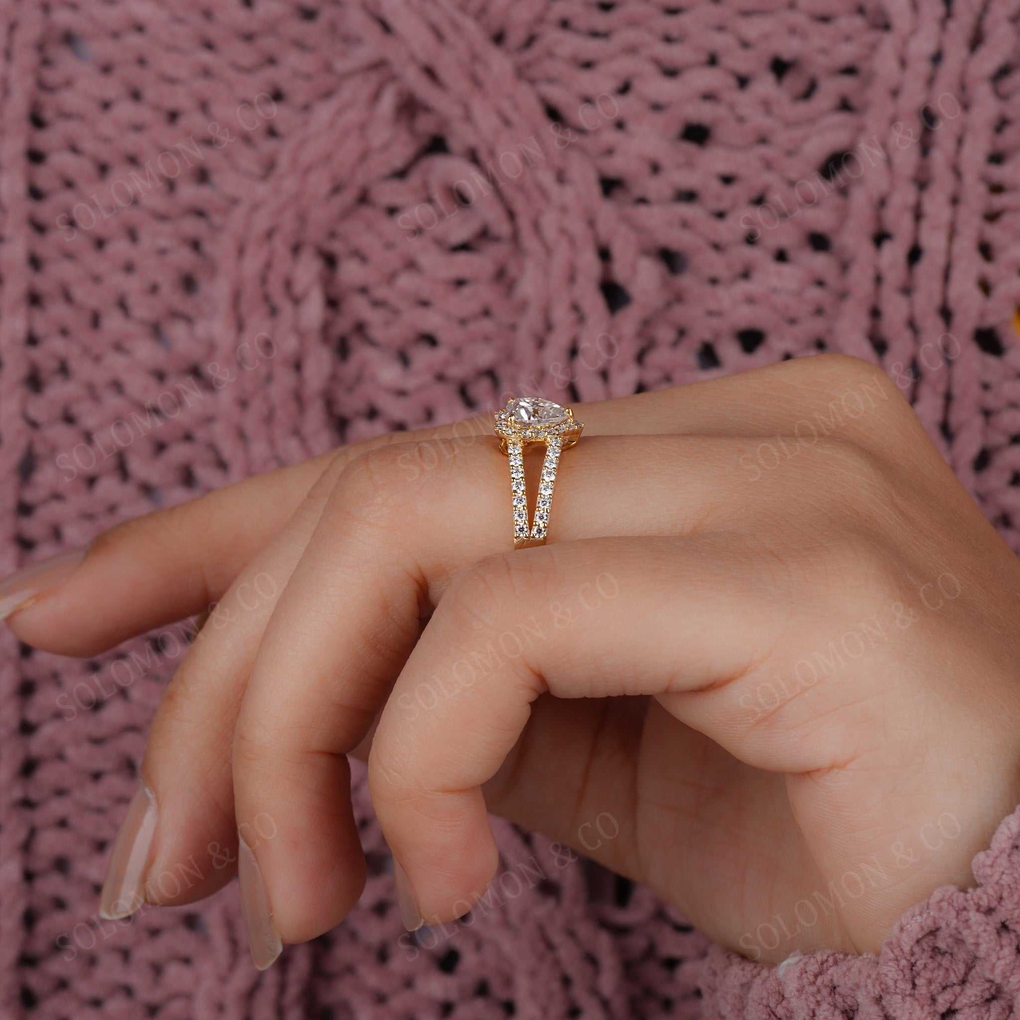 Heart Shape Halo Dual Shank Diamond Ring