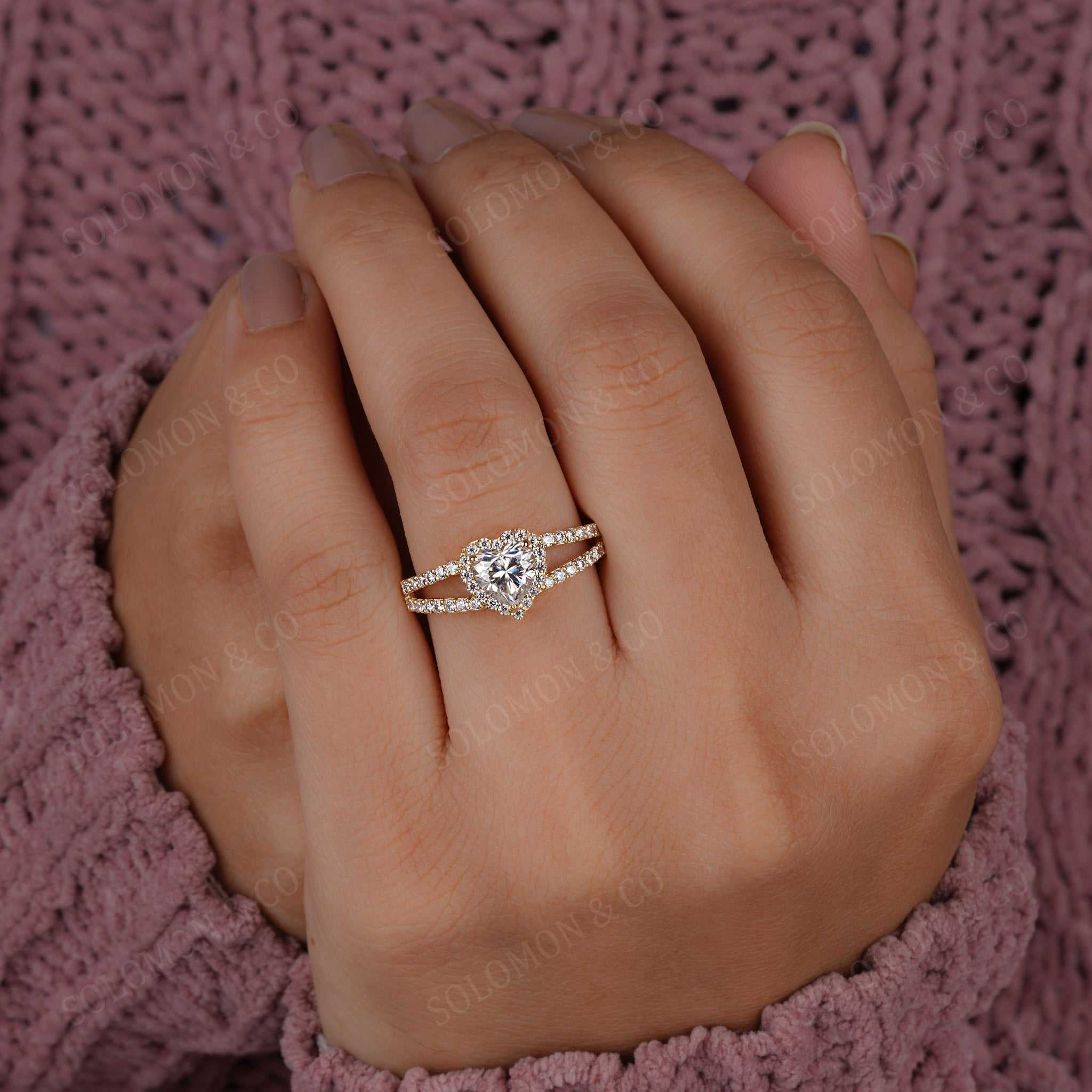 Heart Shape Halo Dual Shank Diamond Ring
