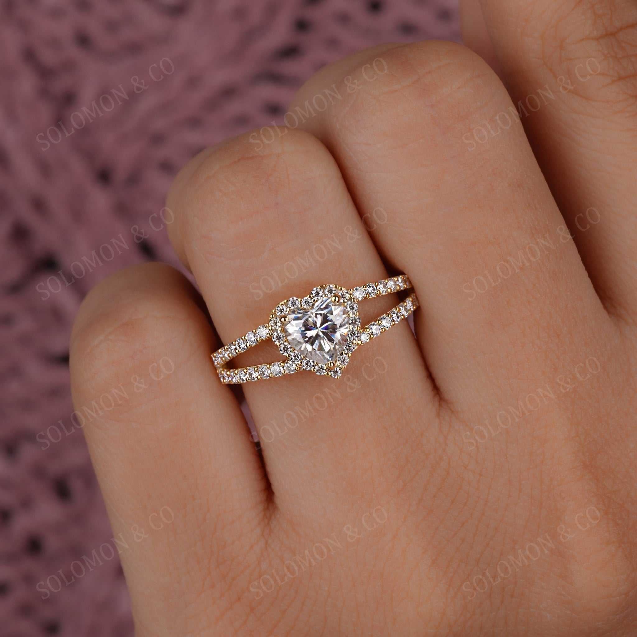 Heart Shape Halo Dual Shank Diamond Ring