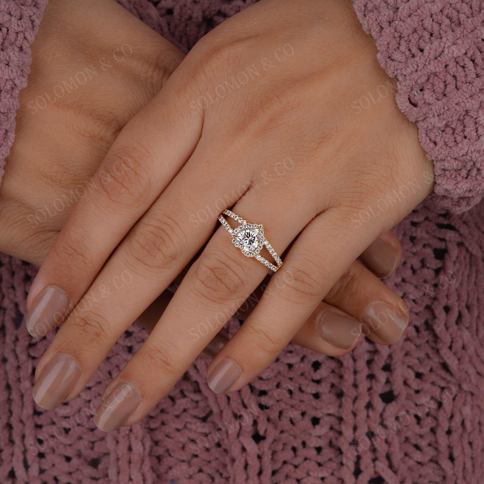 Heart Shape Halo Dual Shank Diamond Ring