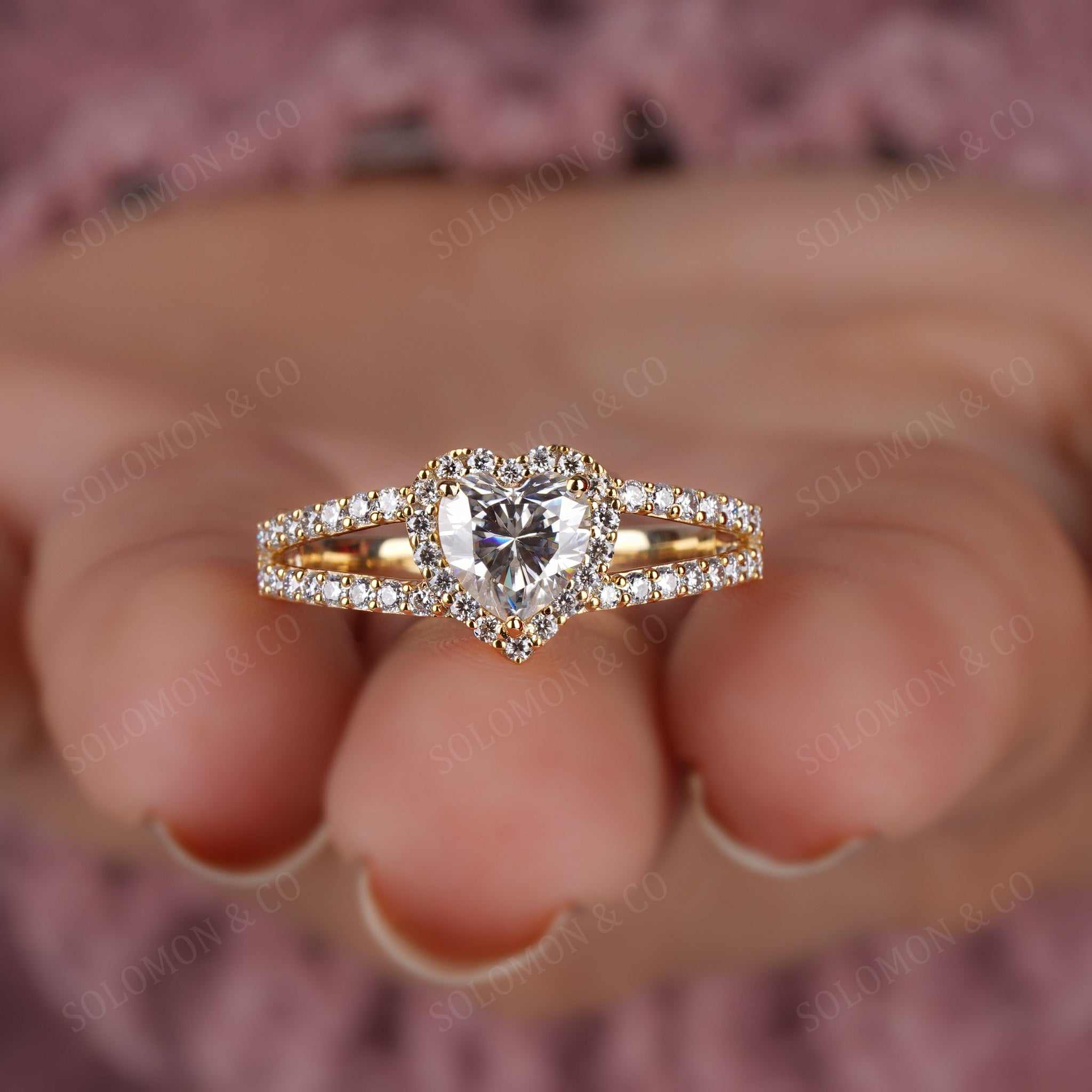 Heart Shape Halo Dual Shank Diamond Ring