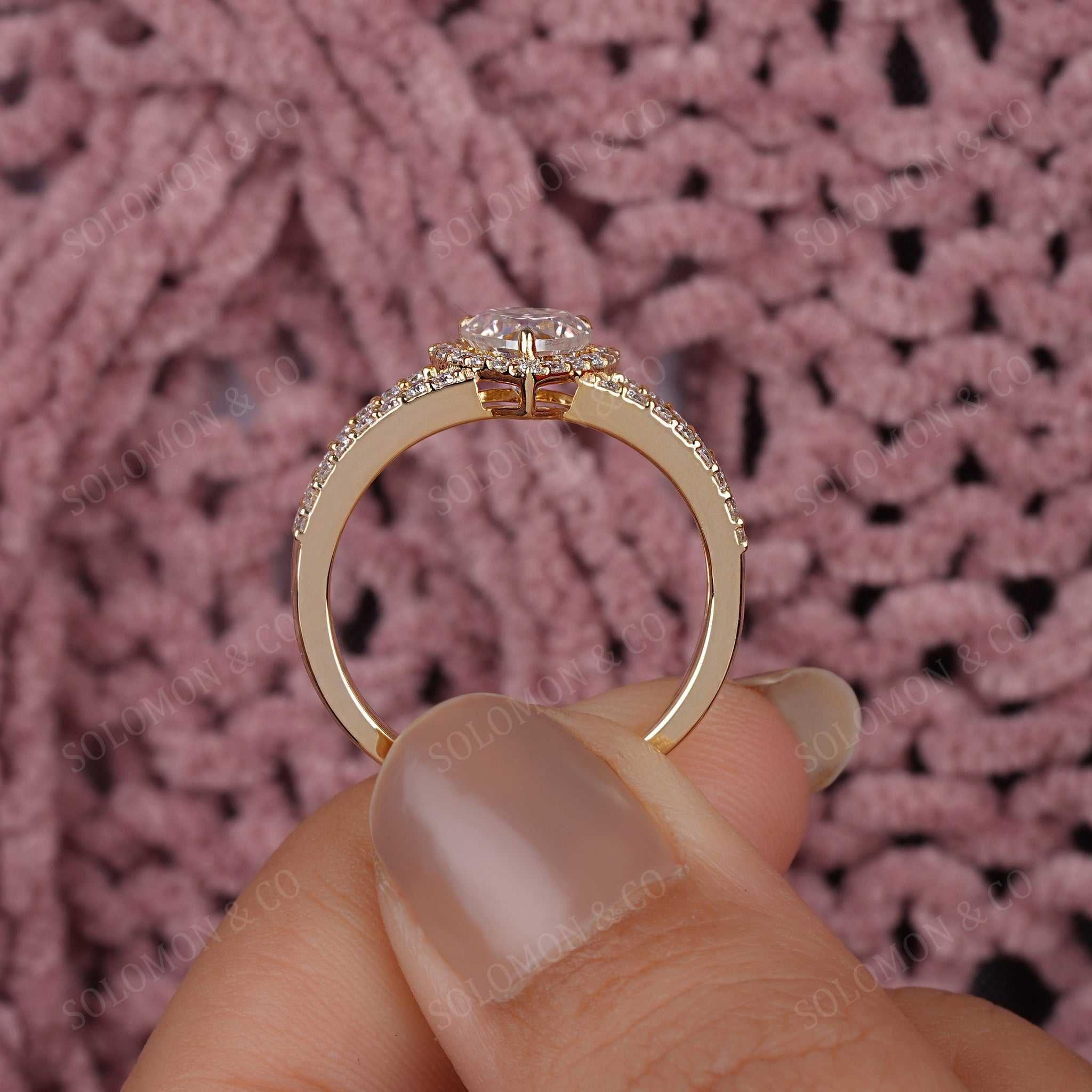 Heart Shape Halo Dual Shank Diamond Ring