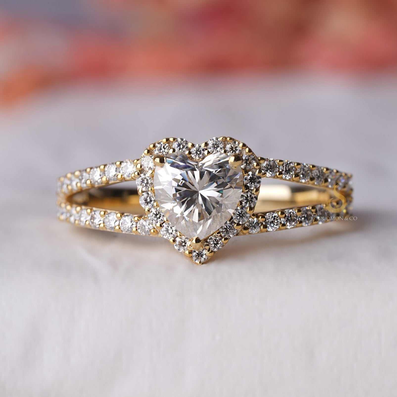 Heart Shape Halo Dual Shank Diamond Ring