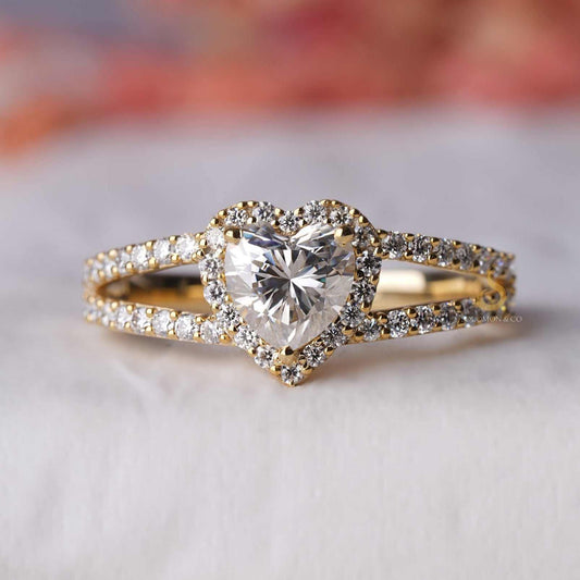 Heart Shape Halo Dual Shank Diamond Ring