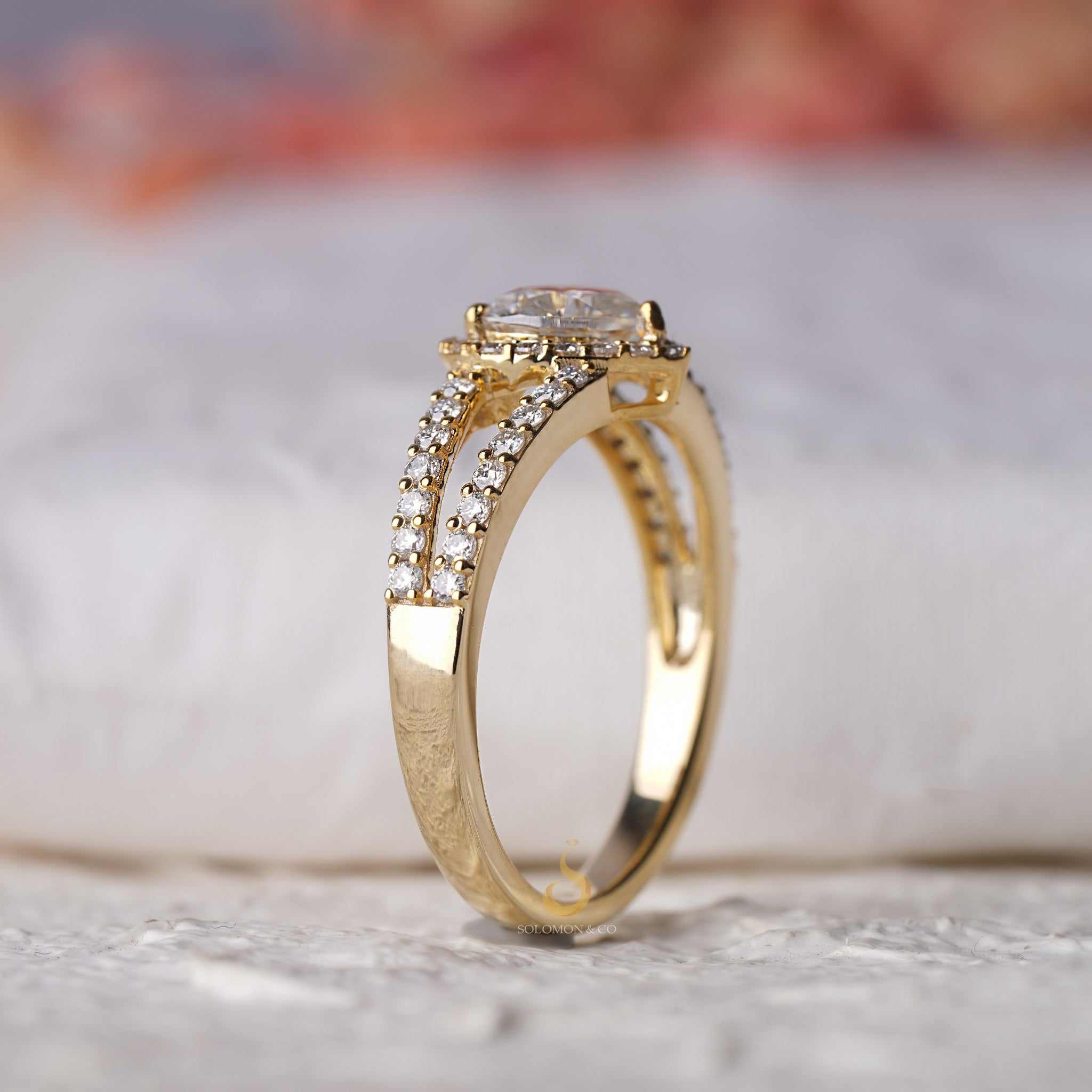Heart Shape Halo Dual Shank Diamond Ring