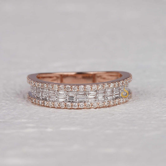 Two Row Baguette and Round Mens Diamond Ring