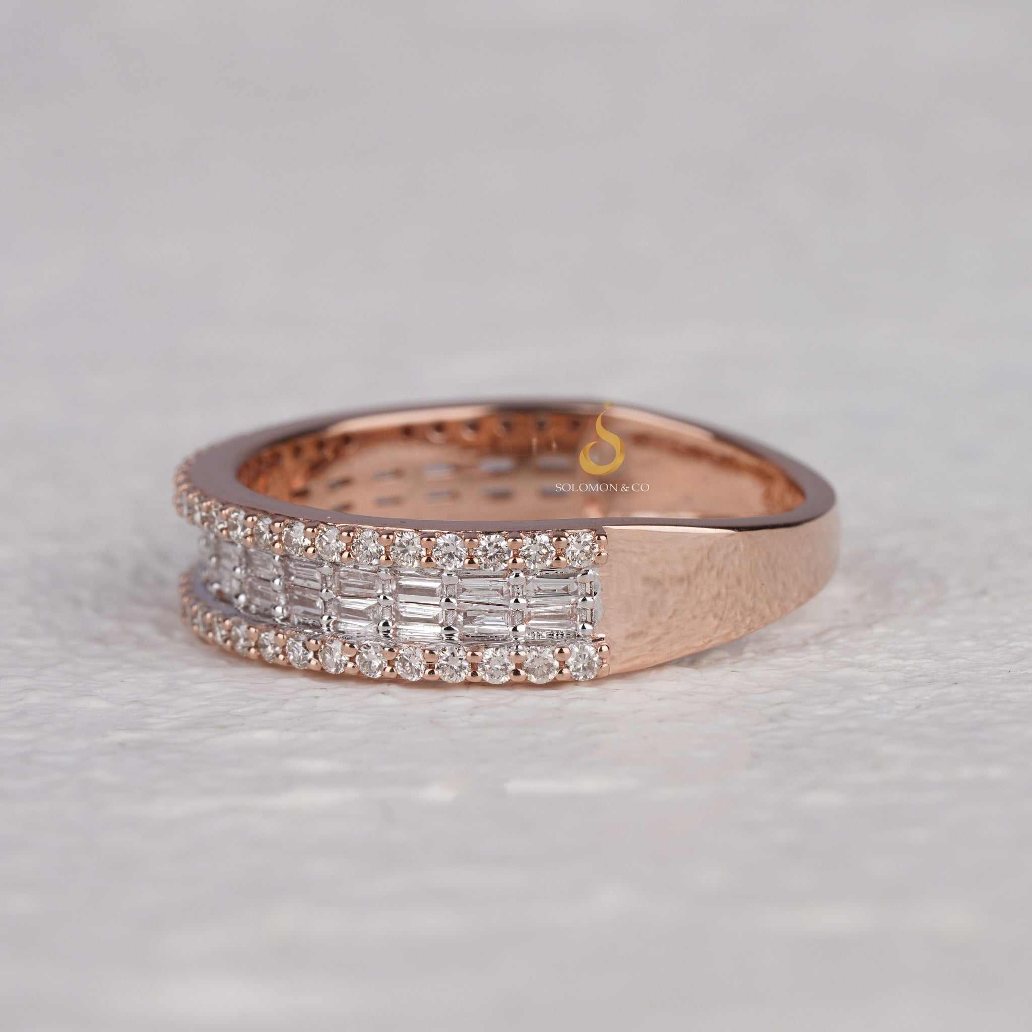 Two Row Baguette and Round Mens Diamond Ring