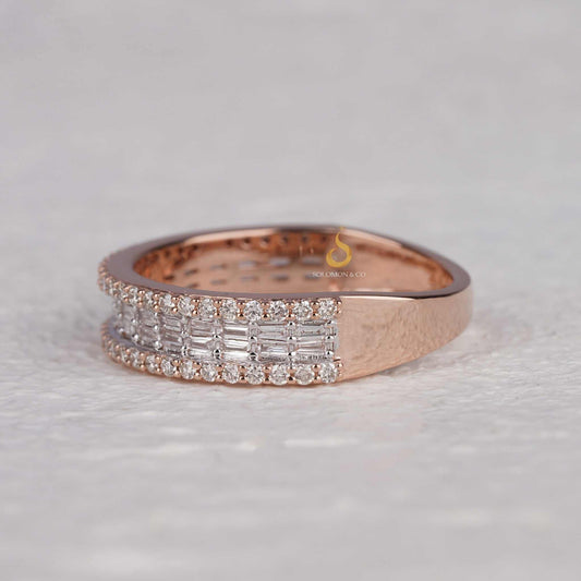 Two Row Baguette and Round Mens Diamond Ring