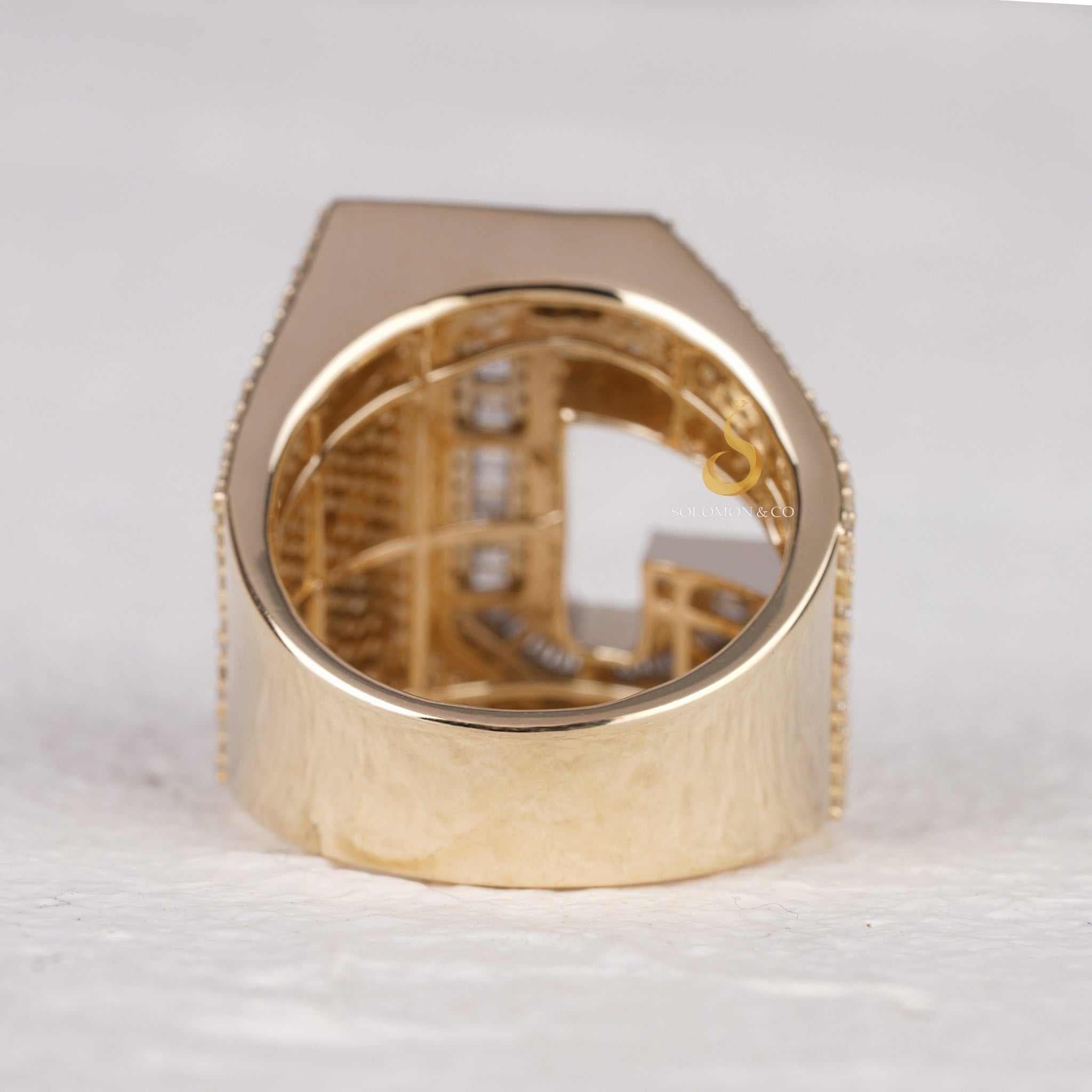 Customize J Initial Iced Out Moissanite Ring