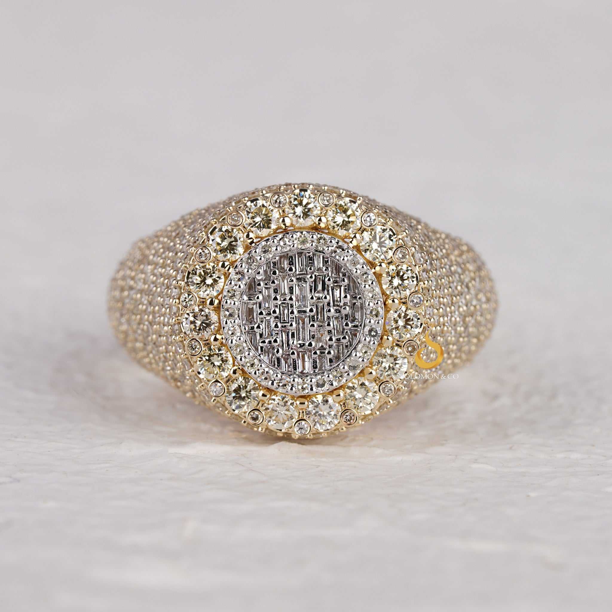 Unique Baguette Halo Style Mens Iced Out Ring