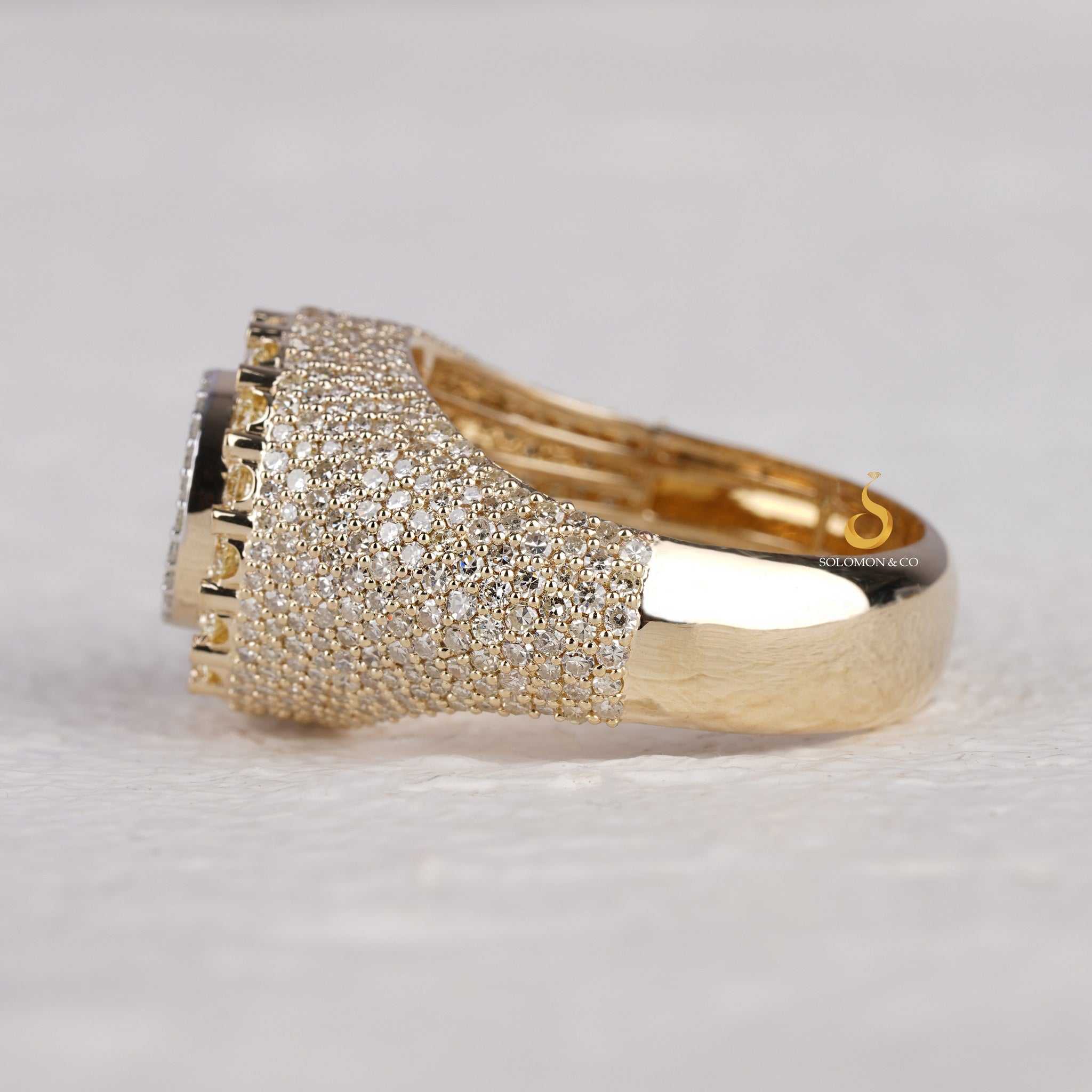 Unique Baguette Halo Style Mens Iced Out Ring