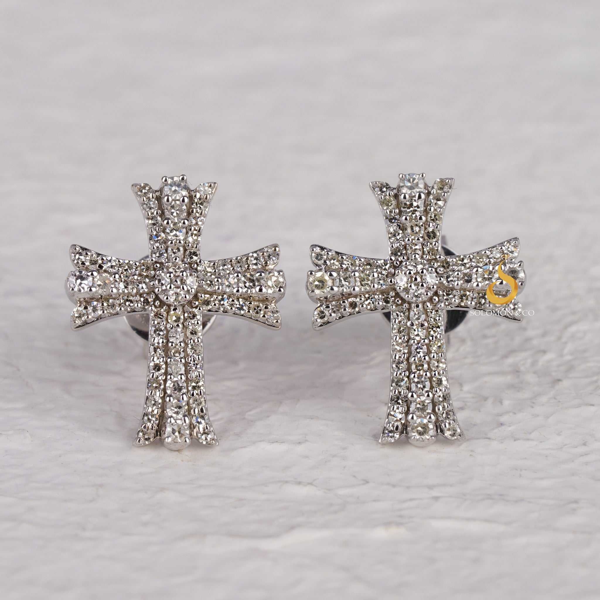 Unique Small Cross Iced Out Diamond Stud Earrings