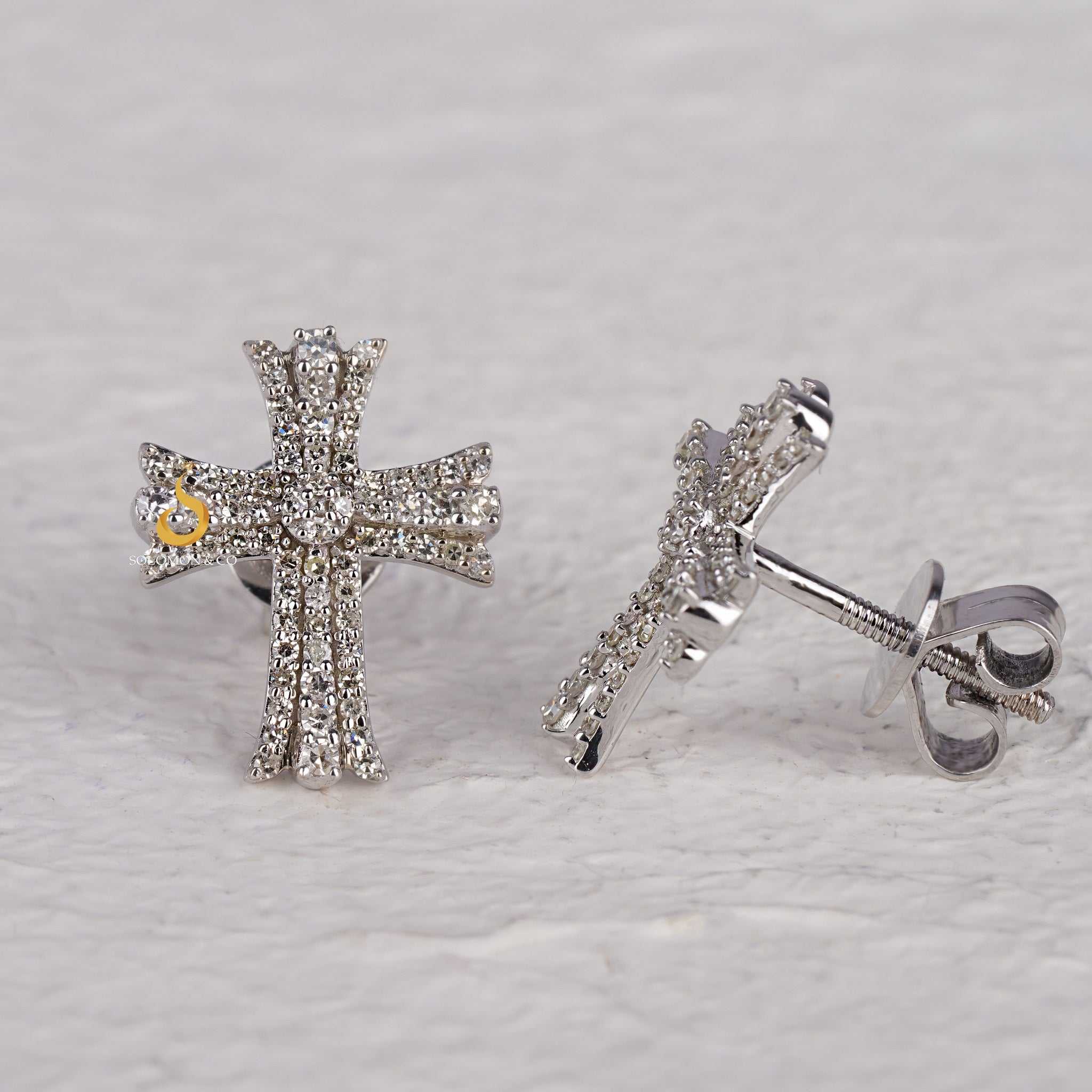 Unique Small Cross Iced Out Diamond Stud Earrings