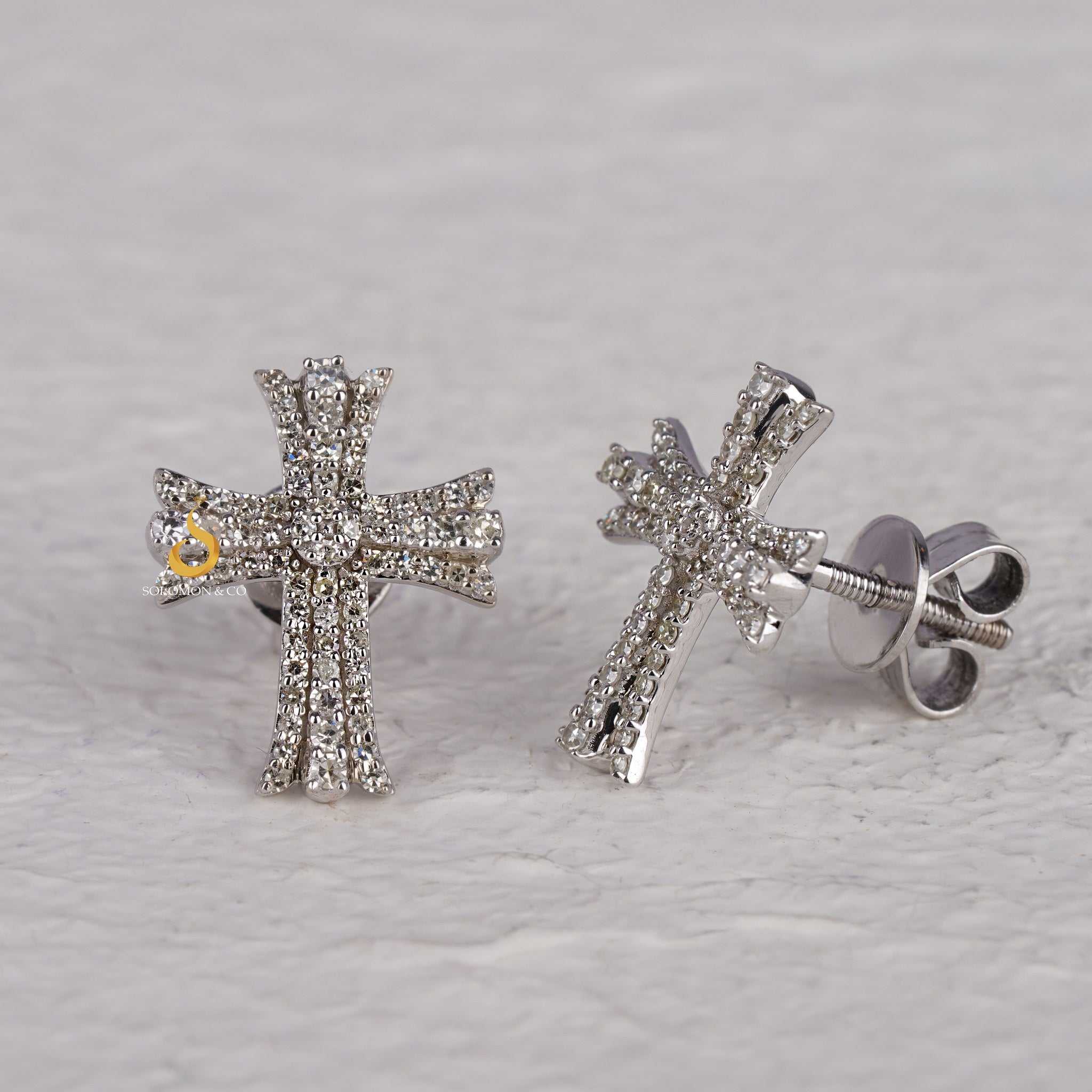 Unique Small Cross Iced Out Diamond Stud Earrings