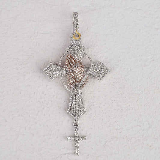 Custom Crucifix with Praying Hands Diamond Pendant