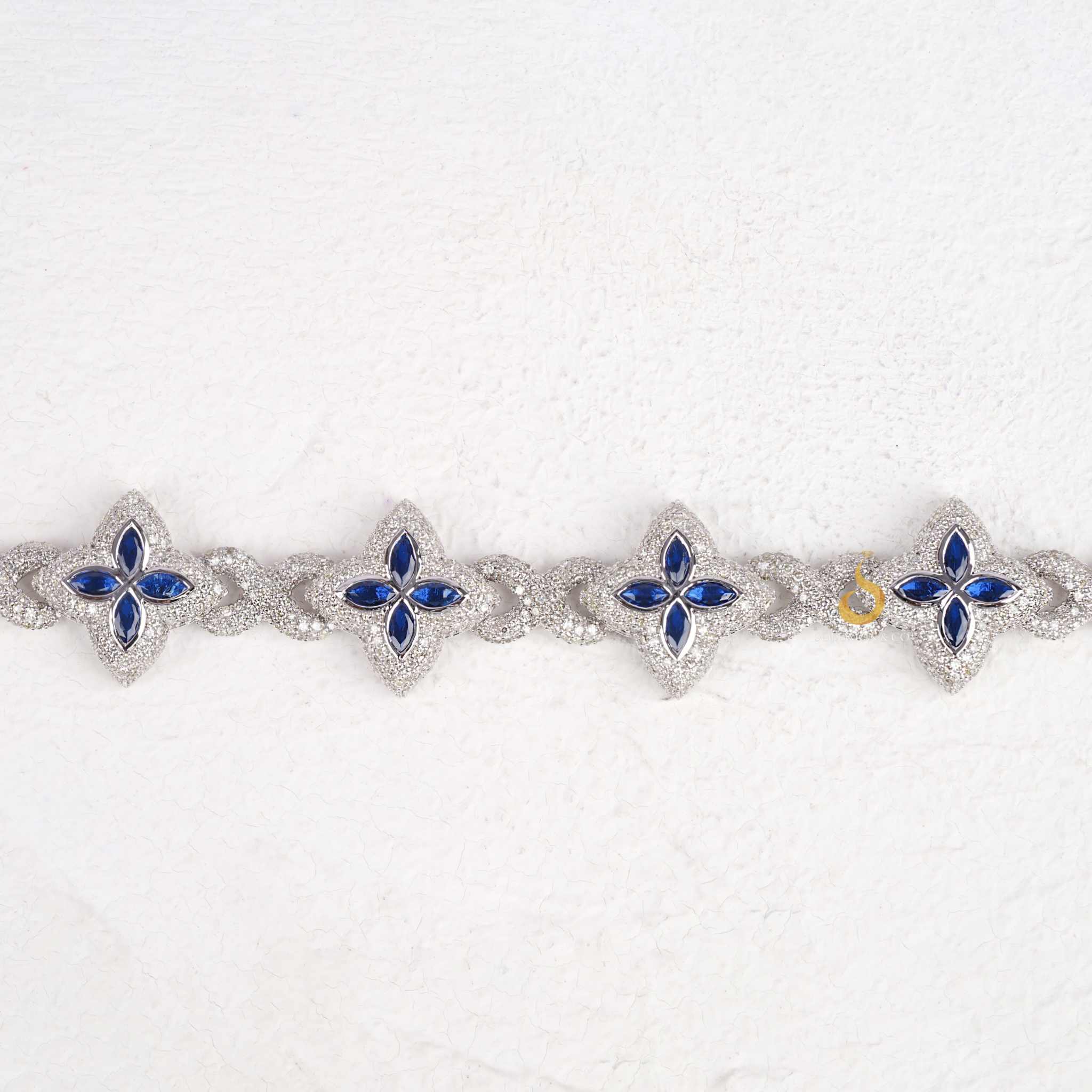 Clover Charm Bracelet With Blue Marquise And Round Diamonds