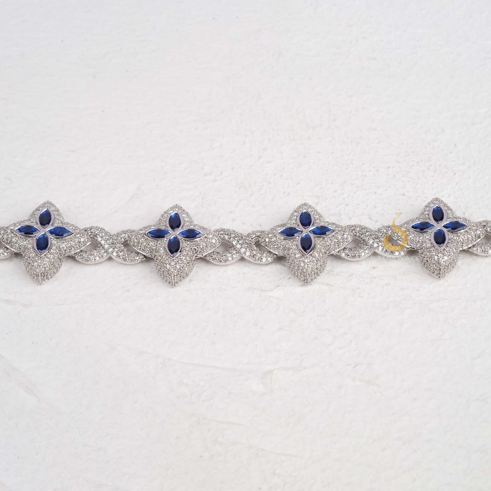 Clover Charm Bracelet With Blue Marquise And Round Diamonds