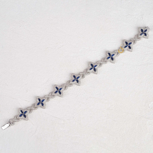 Clover Charm Bracelet With Blue Marquise And Round Diamonds