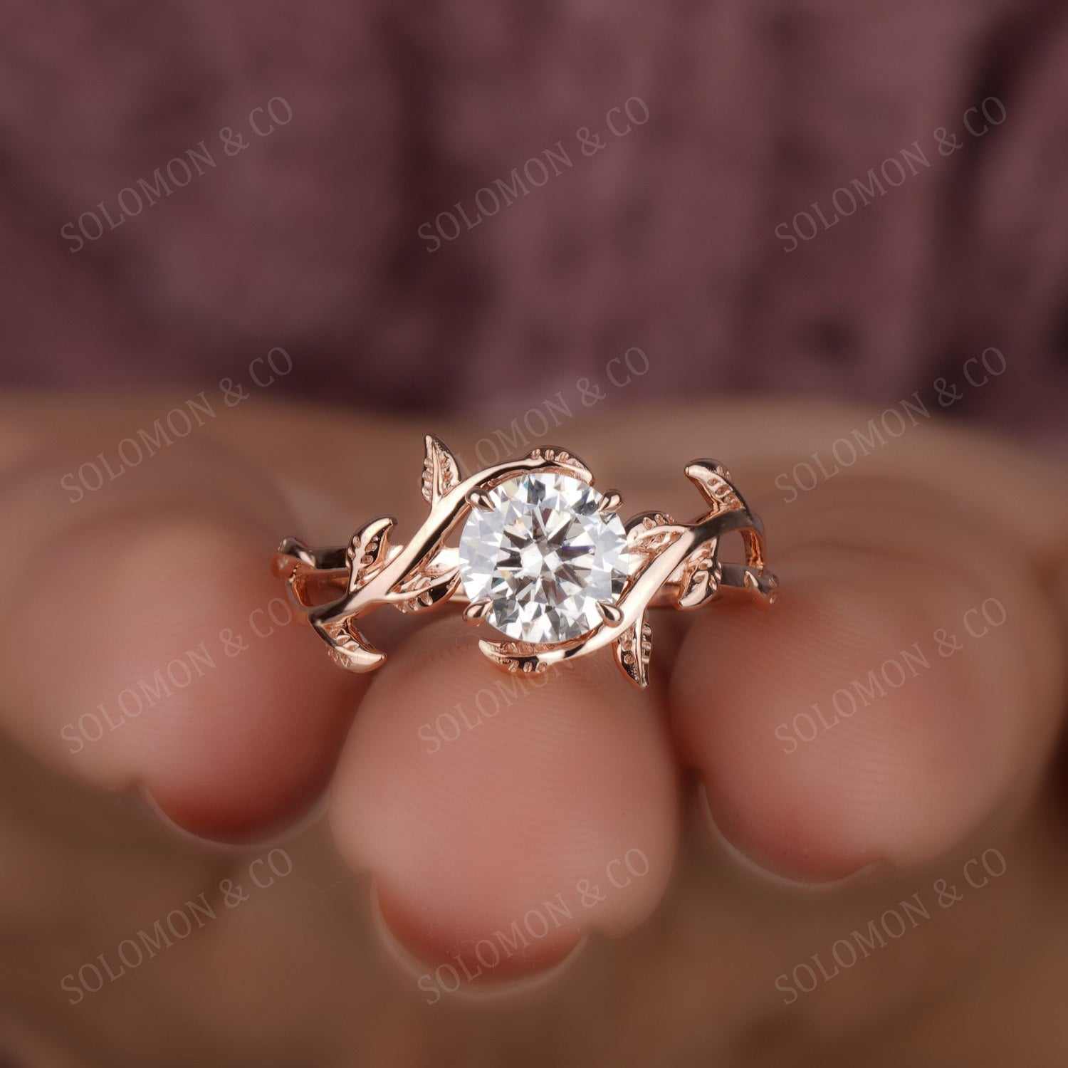 Vintage Round Shape Moissanite Leaf Flower ring Seven