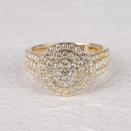 Cluster Triple Halo Round Cut Diamond Statement Sparkle Ring