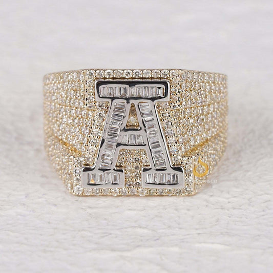 A Initial Custom Iced Out Mens Diamond Ring