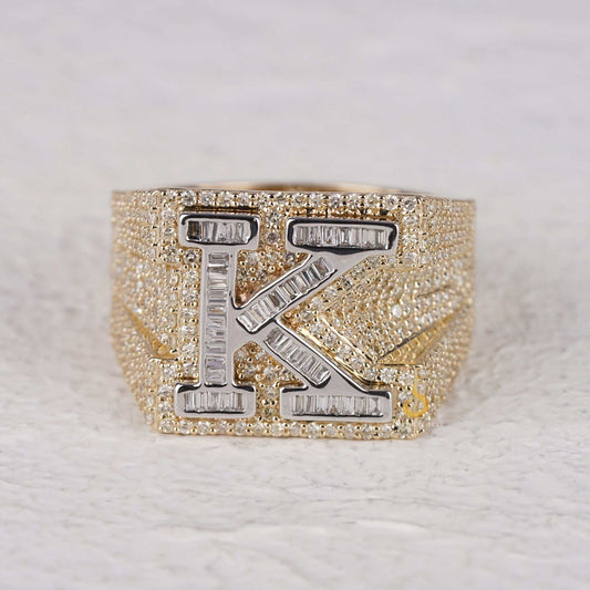 K Initial Custom Iced Out Mens Diamond Ring