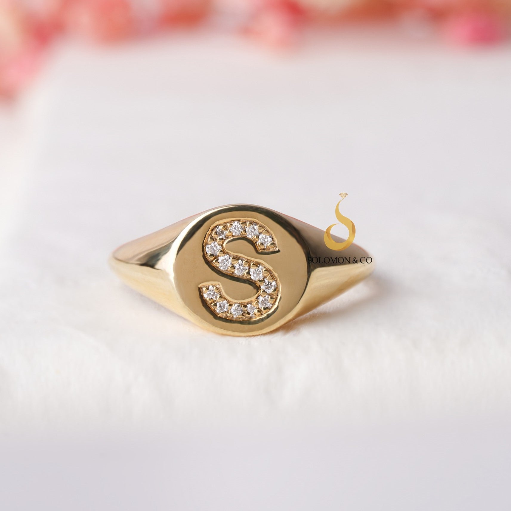 Diamond Initial Signet Ring