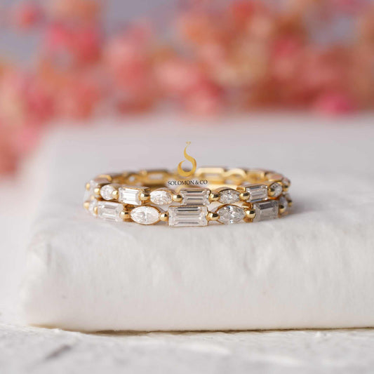 Single Prong Alternating Baguette and Marquise Wedding Ring Second